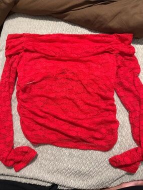 Women's Red Lace Off-Shoulder Top